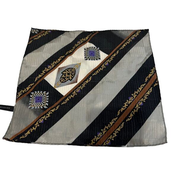 10” Satin 100% Silk Pocket Square, Hanky, handkerchief, Black And Tan Hand Roll - Picture 4 of 8